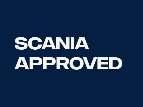 blaues Banner, weißer Schriftzug Scania Approved